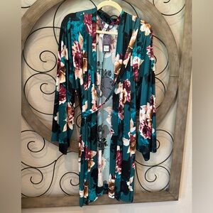 Floral Teal Stretch Kimono Robe - Women Intimates & Sleepwear